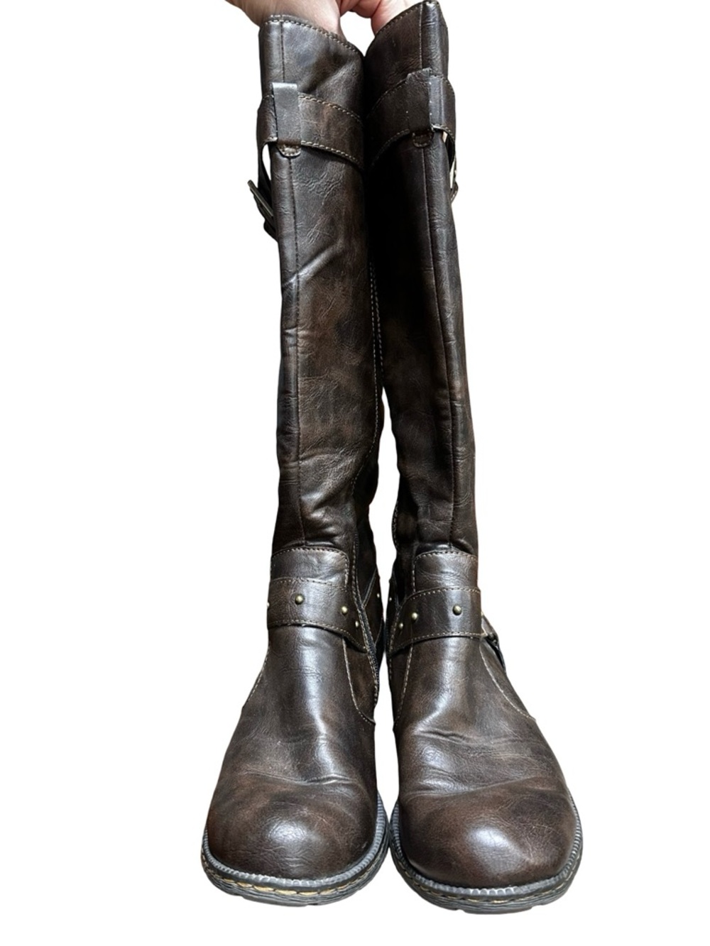 BOC Brown Faux Leather Tall Riding Boots Size 9.5 Buckle Equestrian Zip Up Comfy - Picture 3 of 11